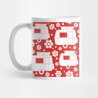 Daisy Polka Dot Vintage Caravan Pattern in Red and White Mug